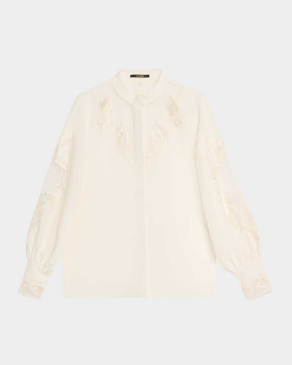 Angela Embroidered Sheer-Inset Blouse